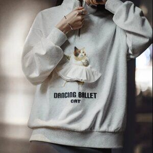 Maden Printed Cartoon Sweatshirts Loose Pullover Light Gray Sweatshirt Women (L)